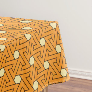 ヴィンテージオレンジ色ベージュトリプルスパイラルアラブ模様 テーブルクロス
