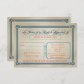 ヴィンテージオレンジ、ティール(緑がかった色)&ブルーDIYウェディングRSVP 出欠カード (正面/裏面)