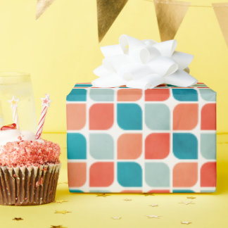 ヴィンテージオレンジ&ティール(緑がかった色)ミッドセンチュリータモダンイル ラッピングペーパー