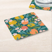 ヴィンテージオレンジ&レモンブロッサムパターン スクエアペーパーコースター (アングル)