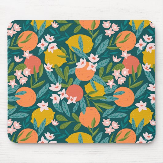 ヴィンテージオレンジ&レモンブロッサムパターン マウスパッド (正面)