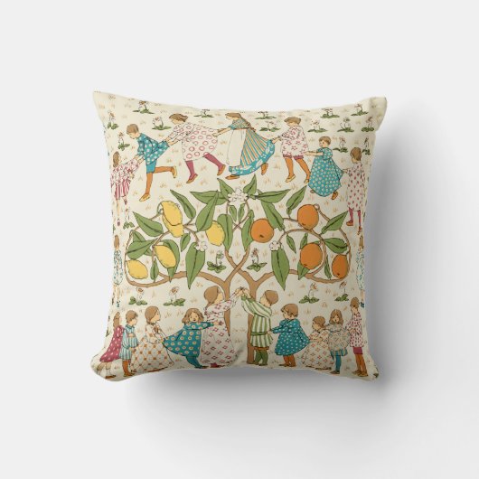 ヴィンテージオレンジ&レモン子供部屋韻パターン クッション (正面)