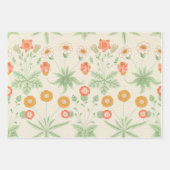 ヴィンテージオレンジ、緑、デイジーパターン ラッピングペーパーシート (正面)