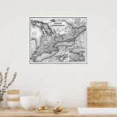 ヴィンテージオンタリオ州の地図（1857年） BW ポスター (キッチン)