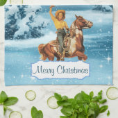 ヴィンテージオンホース冬のメリークリスマス  キッチンタオル (折り畳み)