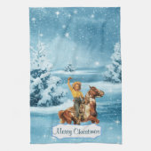 ヴィンテージオンホース冬のメリークリスマス  キッチンタオル (縦)