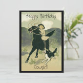ヴィンテージオン馬女性のカーボーイと犬誕生日カード 招待状 (スタンド正面)