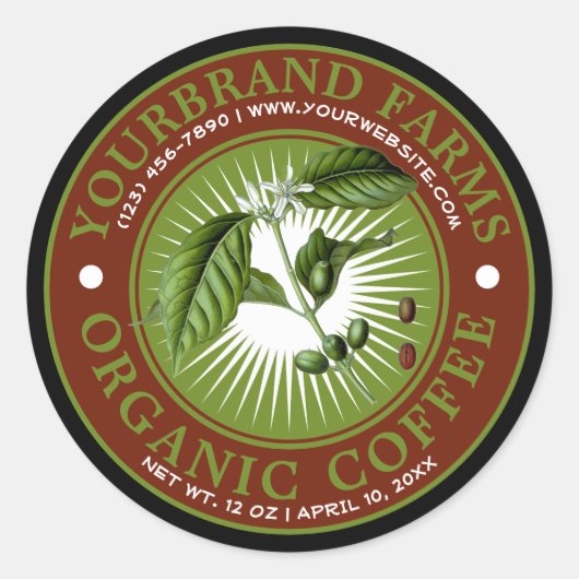 ヴィンテージオーガニックコーヒラベルテンプレート ラウンドシール (正面)