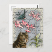 ヴィンテージオーキッドコラージュ葉書 ポストカード (正面/裏面)