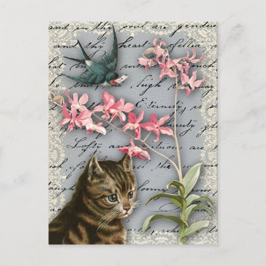 ヴィンテージオーキッドコラージュ葉書 ポストカード (正面)