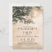 ヴィンテージオークの木とラブバード婚約パーティ 招待状 (正面)