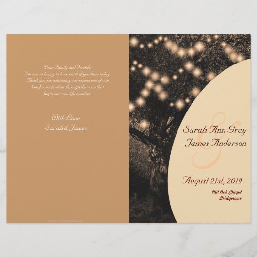 ヴィンテージオークツリーお祝い結婚式プログラム (正面)