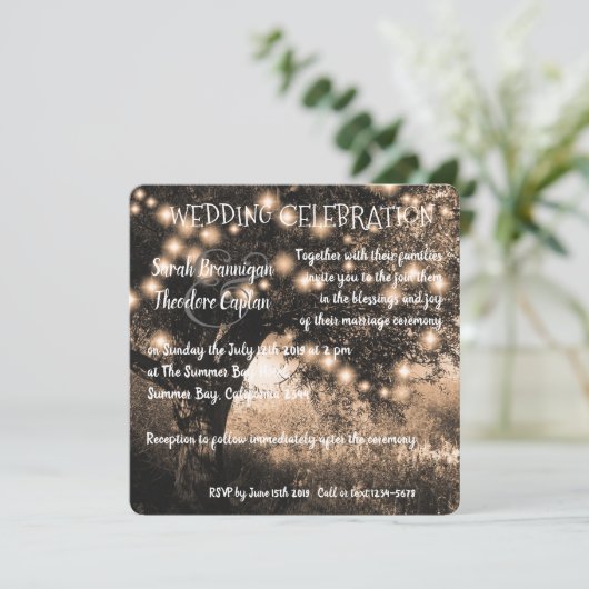 ヴィンテージオークツリーのナイトライトカントリー結婚式 招待状 (スタンド正面)