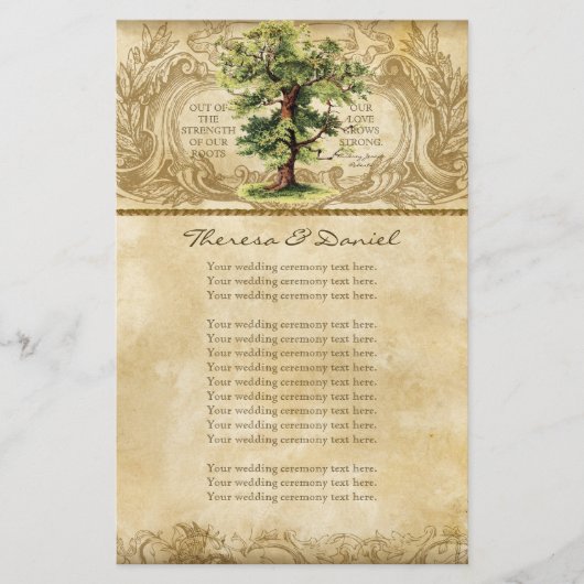 ヴィンテージオークツリーの生命の渦巻き旋回Etchings羊皮紙 (正面)