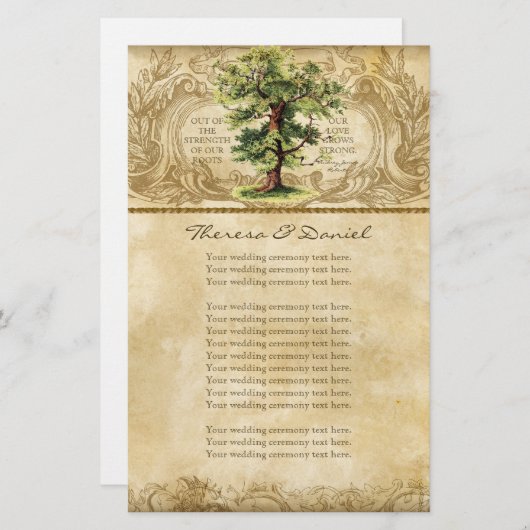 ヴィンテージオークツリーの生命の渦巻き旋回Etchings羊皮紙 (正面/裏面)