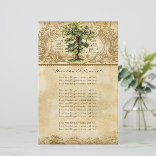 ヴィンテージオークツリーの生命の渦巻き旋回Etchings羊皮紙 (スタンド正面)