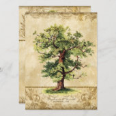ヴィンテージオークツリーの生命の渦巻き旋回Etchings羊皮紙 招待状 (正面/裏面)
