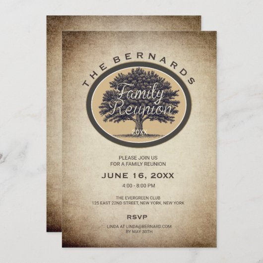 ヴィンテージオークツリーファミリーエレガント懇親会招待状 招待状 (正面/裏面)