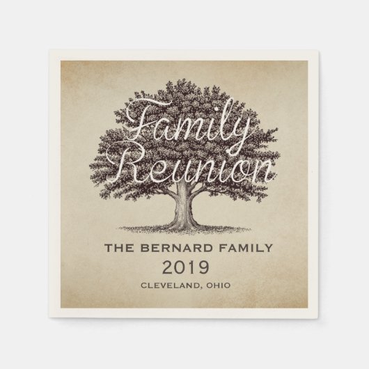 ヴィンテージオークツリーファミリー懇親会 パーソナライズされた スタンダードカクテルナプキン (正面)