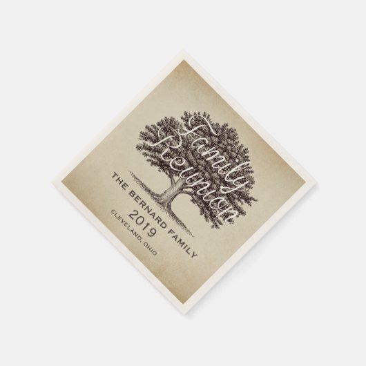 ヴィンテージオークツリーファミリー懇親会 パーソナライズされた スタンダードカクテルナプキン (角)