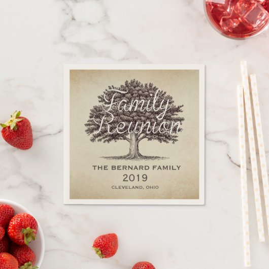 ヴィンテージオークツリーファミリー懇親会 パーソナライズされた スタンダードカクテルナプキン (インサイチュ)