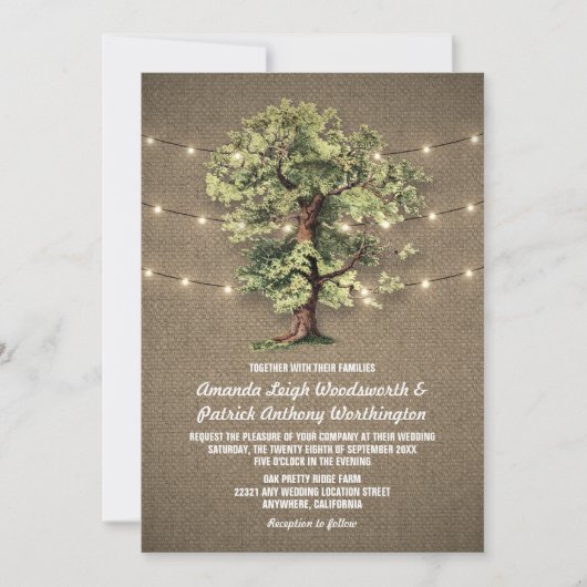 ヴィンテージオークツリーラスティックライトのウェディング招待状 招待状 (正面)