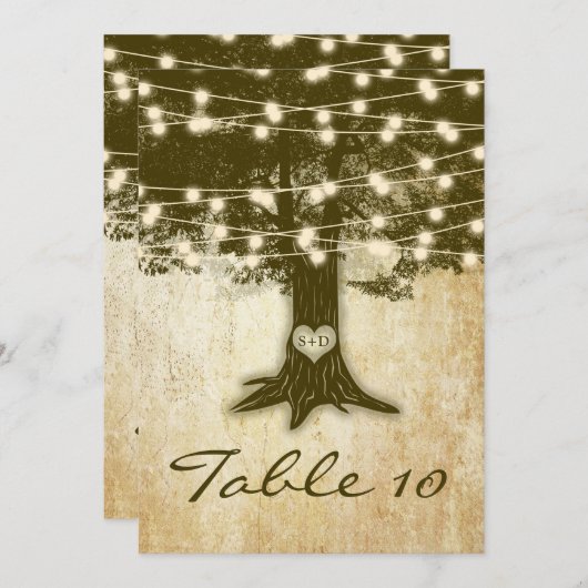 ヴィンテージオークツリーラ結婚イトのテーブル番号カード 招待状 (正面/裏面)