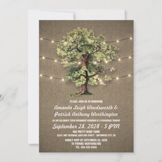 ヴィンテージオークツリーリハーサルディナー招待状 招待状 (正面)