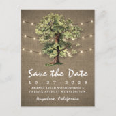 ヴィンテージオークツリー素朴ライト日付カードを保存 案内ポストカード (正面)