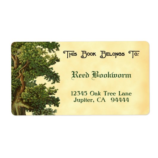 ヴィンテージオークツリー編集可能蔵書票ラベル ラベル (正面)