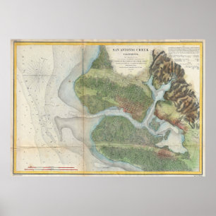ヴィンテージオークランドとサンアントニオクリークの地図(1857年) ポスター