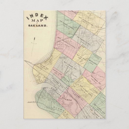 ヴィンテージオークランドの地図(1878年) ポストカード (正面)