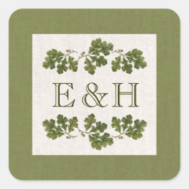 ヴィンテージオーク葉ツリーモノグラム結婚ズ スクエアシール