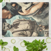 ヴィンテージオーストラリアキャトルドッグイラストレーション キッチンタオル (折り畳み)