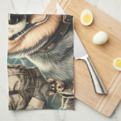 ヴィンテージオーストラリアキャトルドッグイラストレーション キッチンタオル (四つ折り)