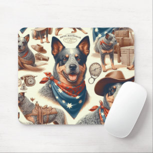 ヴィンテージオーストラリアキャトルドッグイラストレーション マウスパッド