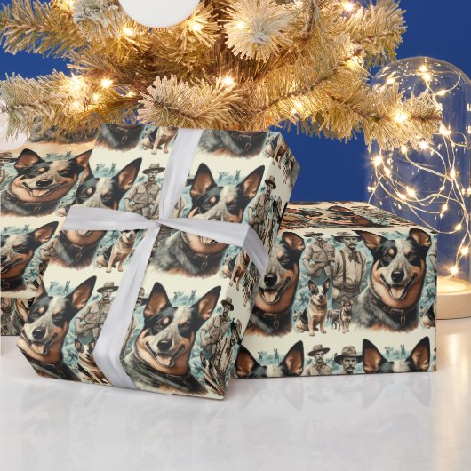 ヴィンテージオーストラリアキャトルドッグイラストレーション ラッピングペーパー (クリスマス)