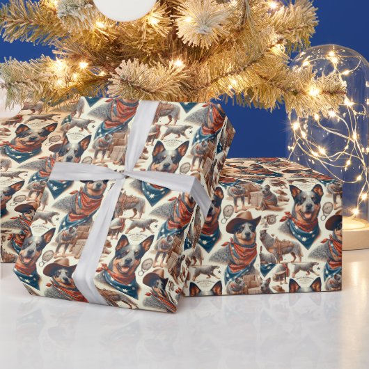 ヴィンテージオーストラリアキャトルドッグイラストレーション ラッピングペーパー (クリスマス)