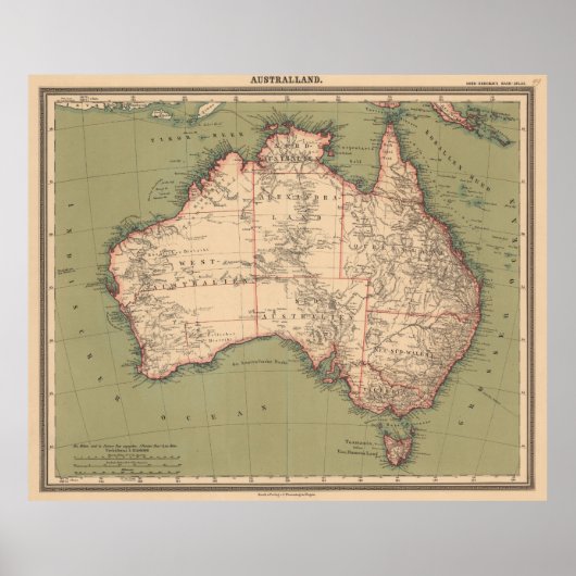 ヴィンテージオーストラリア地形マップ(1888) ポスター (正面)