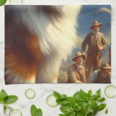 ヴィンテージオーストラリア絵画羊飼い キッチンタオル (折り畳み)