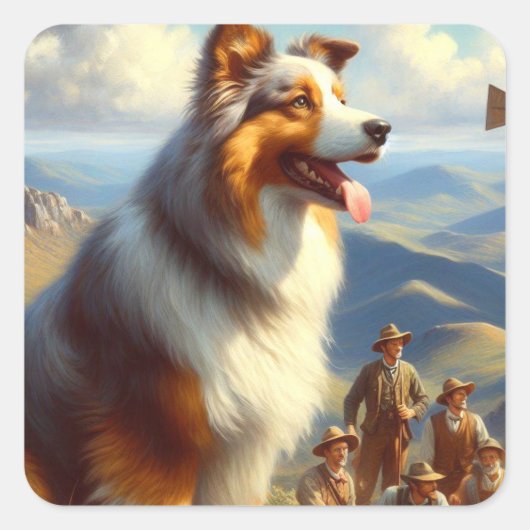 ヴィンテージオーストラリア絵画羊飼い スクエアシール (正面)