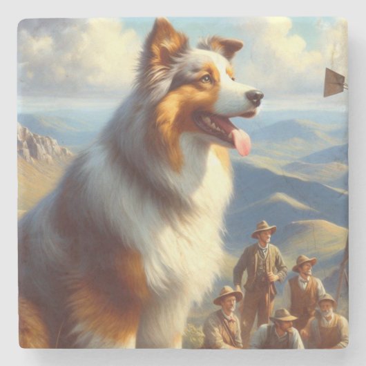 ヴィンテージオーストラリア絵画羊飼い ストーンコースター (正面)