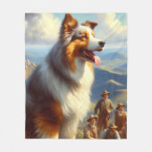 ヴィンテージオーストラリア絵画羊飼い フリースブランケット (正面)