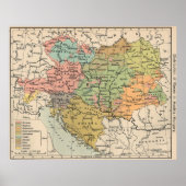 ヴィンテージオーストリアとハンガリーの地図(1911年) ポスター (正面)
