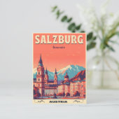 ヴィンテージオーストリアの首都ザルツブルクのスカイライン ポストカード (スタンド正面)