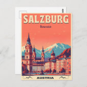 ヴィンテージオーストリアの首都ザルツブルクのスカイライン ポストカード (正面/裏面)