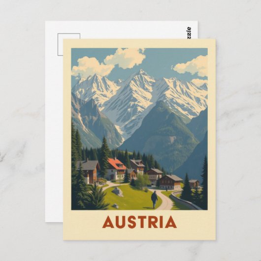 ヴィンテージオーストリアマウンテンタウントラベルツーリズム ポストカード (正面/裏面)
