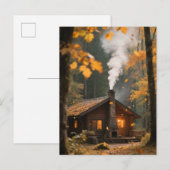 ヴィンテージオータムハウスメープルオレンジレッドガーデンポンド ポストカード (正面/裏面)