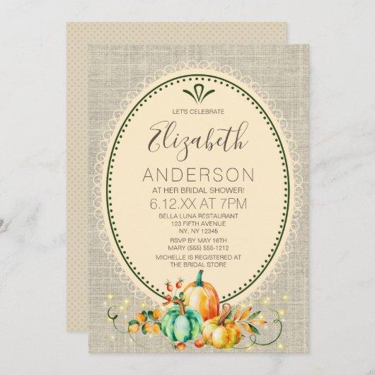 ヴィンテージオータムブーケライト秋ブライダルシャワー 招待状 (正面/裏面)