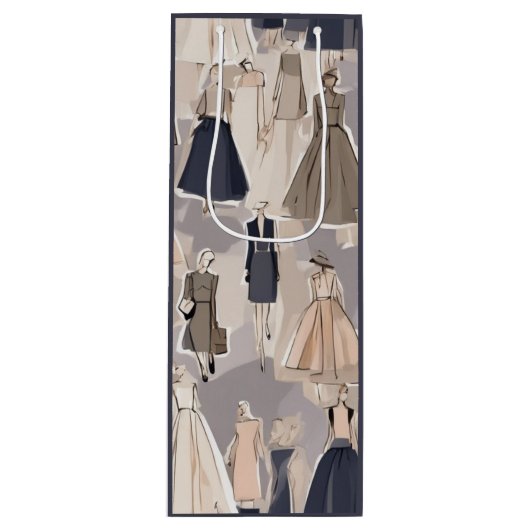 ヴィンテージオートクチュールイラストレーションスワッグバッグ ワインギフトバッグ (正面)